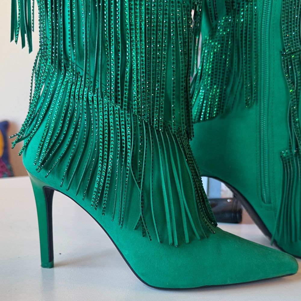 INC Emerald Rhinestone Fringe Stiletto Knee-High Boots - NWB! - Picture 3 of 8